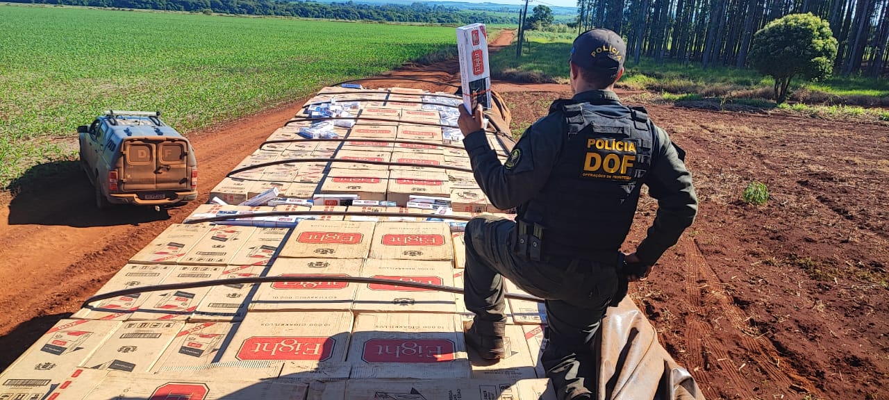 Carga milionária de cigarros ilegais é apreendida pelo DOF no Assentamento Itamarati