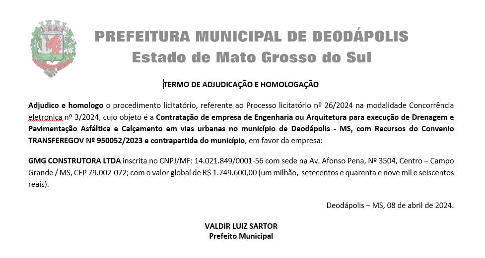 TERMO DE ADJUDICAÇÃO E HOMOLOGAÇÃO