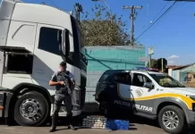 Caminhão com placas de MS é apreendido com haxixe e cocaína