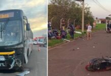 Acidente envolvendo motocicleta e ônibus mata tia e sobrinha