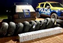 PMRv apreende carga de pneus e cigarros contrabandeados na MS-164