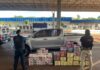 Ação conjunta PRF e PM apreende caminhonete carregada de cigarros