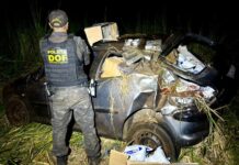 Tentando fugir do DOF, dupla capota veículo com mais de R$ 1 milhão em drogas e contrabando