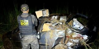 Tentando fugir do DOF, dupla capota veículo com mais de R$ 1 milhão em drogas e contrabando