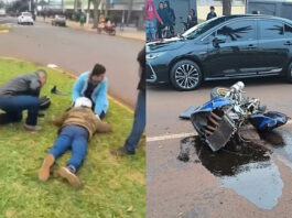 Motociclista fica ferido após perder controle e moto partir ao meio em Dourados