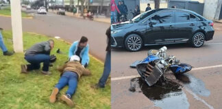 Motociclista fica ferido após perder controle e moto partir ao meio em Dourados