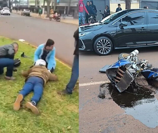 Motociclista fica ferido após perder controle e moto partir ao meio em Dourados